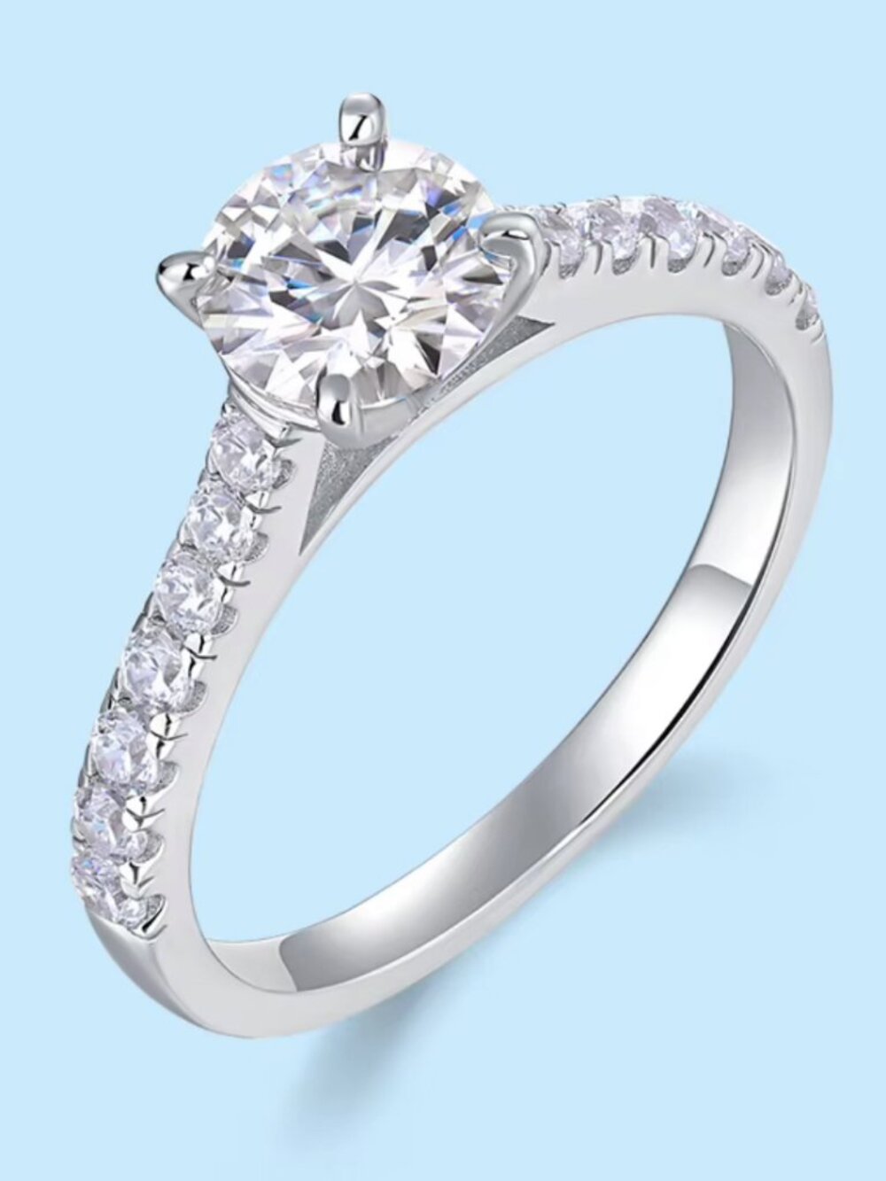 Womens VVS1 Moissanite Silver Ring GRA Certified 6.5mm Size 6 Sparkling New